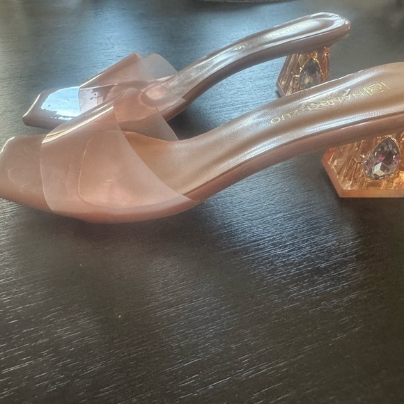 Clear Pink Heel Slide Sandals with Jewel Accent - Picture 3 of 5